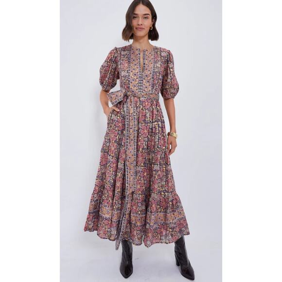 Oliphant Dresses & Skirts - Oliphant Matera Navy Puff Sleeve Maxi Dress size L large